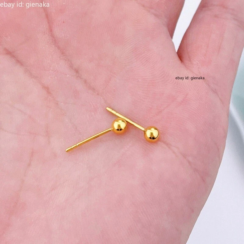 Pendientes de bola lisos de oro amarillo puro 999 de 24 quilates para mujer 0,92-1,1 g Foto 3 de 4