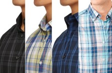 George Men Wrinkle Resistant Short Sleeve Plaid Shirt Black Green Blue M LT XL