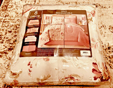 8-Piece Reversible King Comforter Set   Pink Laurel Floral   New  Sealed