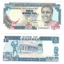 1991  Zambia P31b 10 Kwacha Banknote UNC 