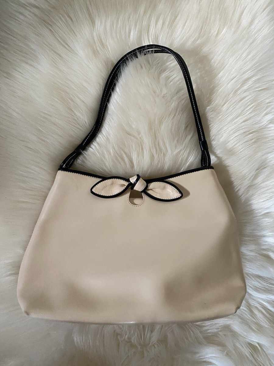 FURLA Made in Italy Cream Shoulder Bag Purse W/Black Bow  display picture 2