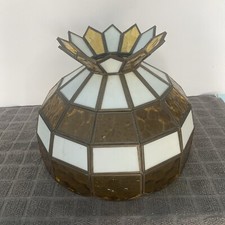 Stained Glass Hanging/Ceiling Light Fixture - Earth Tones White/Brown