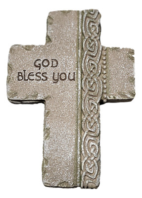 Wall Cross Rustic Stone Celtic Knot 4.5'' Indoor Outdoor Decor ~ God Bless You