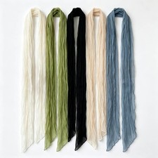Long Narrow Pleated Scarf for Women Cotton Linen Lightweight Fashion Shawl