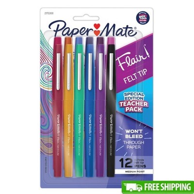 Felt Tip Pens Assorted Colors Medium Point 0.7mm 12 Count Smear Resistant New
