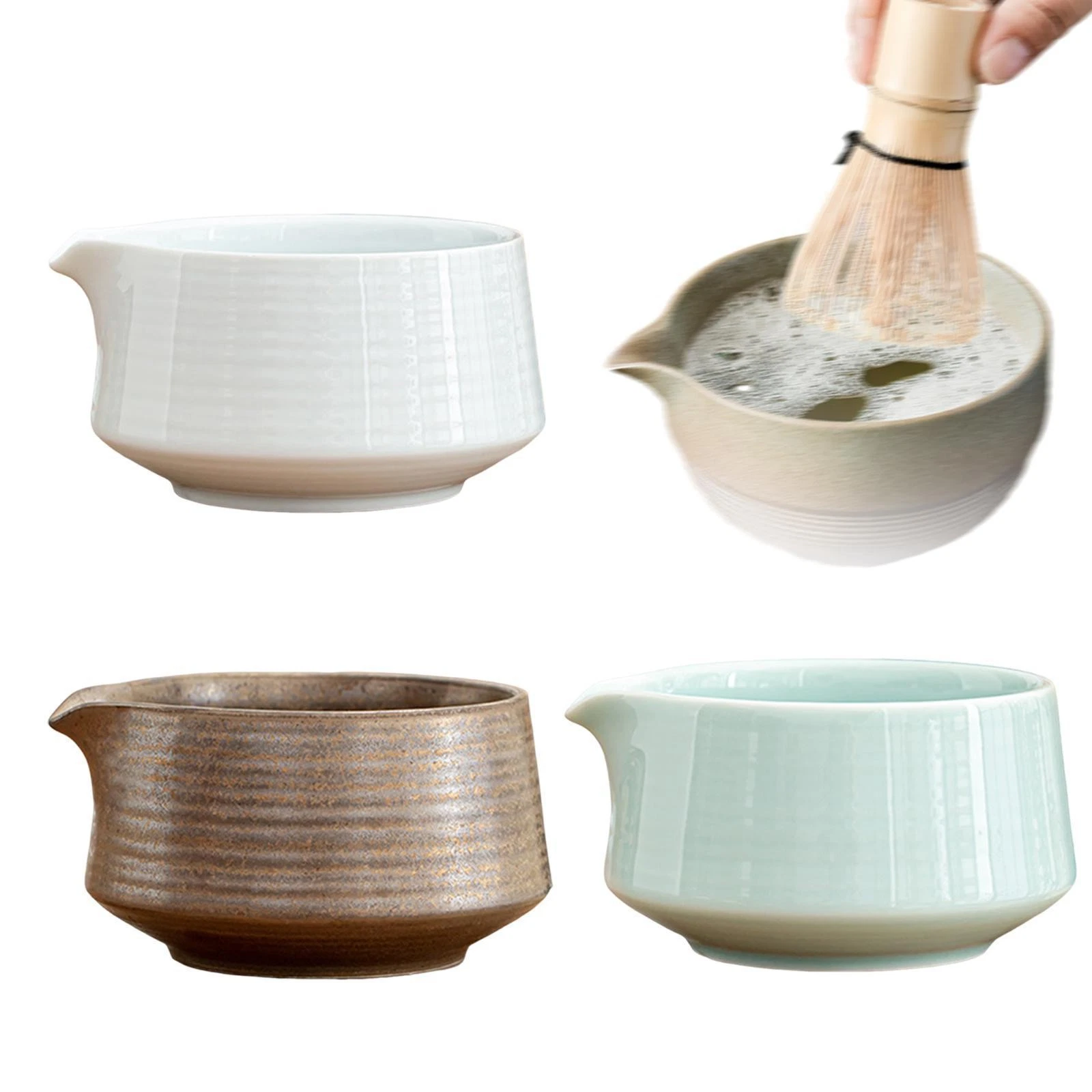 Ceramic Matcha Tea Bowl Matcha Mixing Bowl with Spout for Whisking Accessories