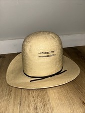 Vintage Bangora Open Crown Straw Leather Cowboy Hat made by Bandera size 6 3/4
