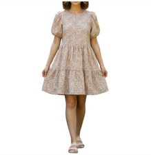 ASOS Design Pink Yellow Green Tan Floral Tiered Mini Dress - Size 10