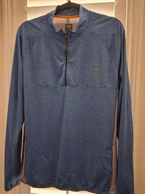 Quiksilver Waterman Pullover Mens Blue Gray Sides 1/4 Zip Shirt Surf Outdoors XL