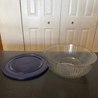 Vintage Large 4.5QT Pyrex Ribbed Clear Glass Mixing Bowl 7404-S With Lid