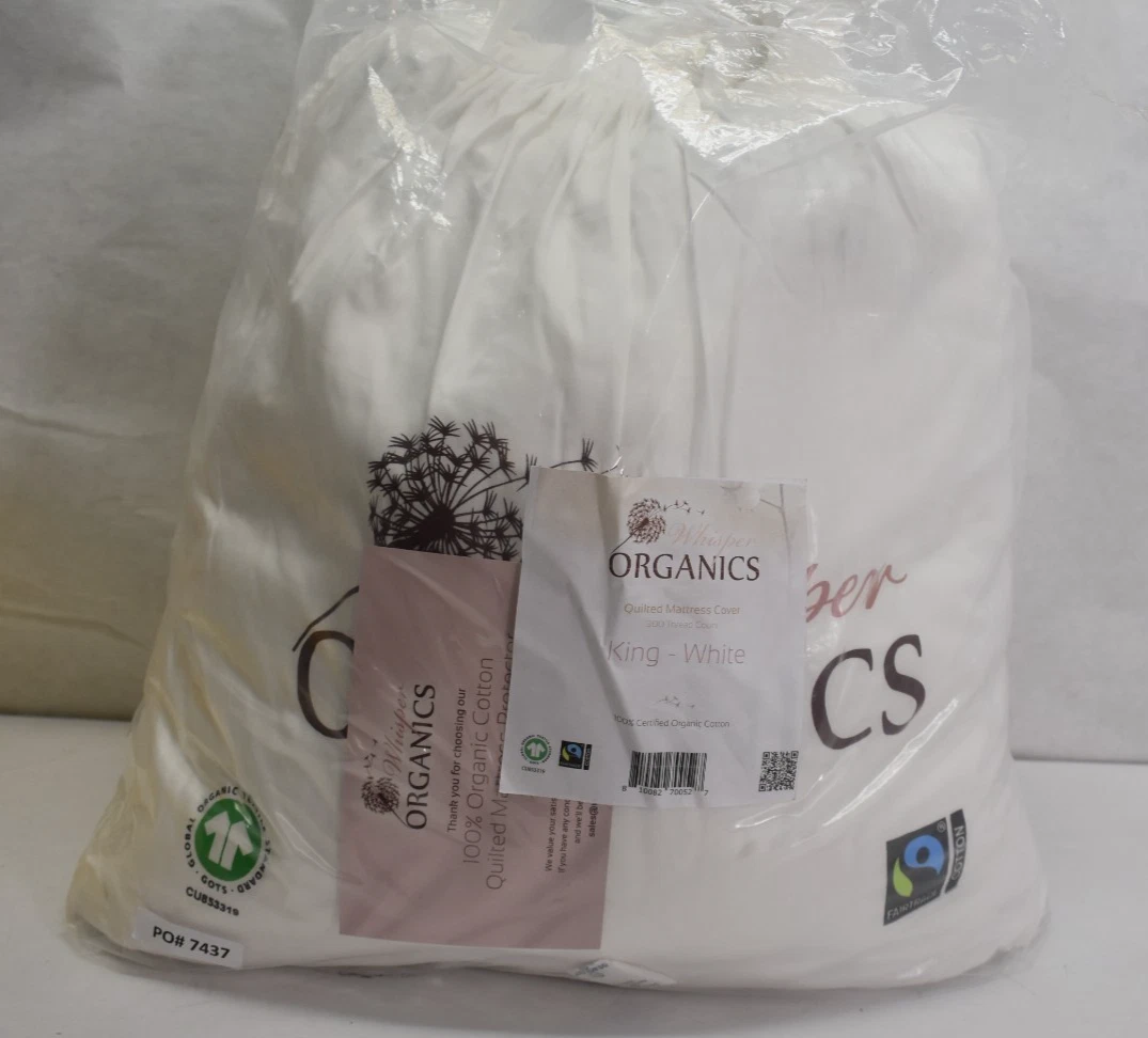 Whisper Organics Cotton Filled Pearl White - King Quilted Mattress Cover 300TC