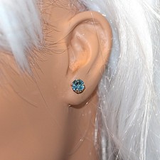 14K Yellow Gold Blue Topaz Stud Earrings