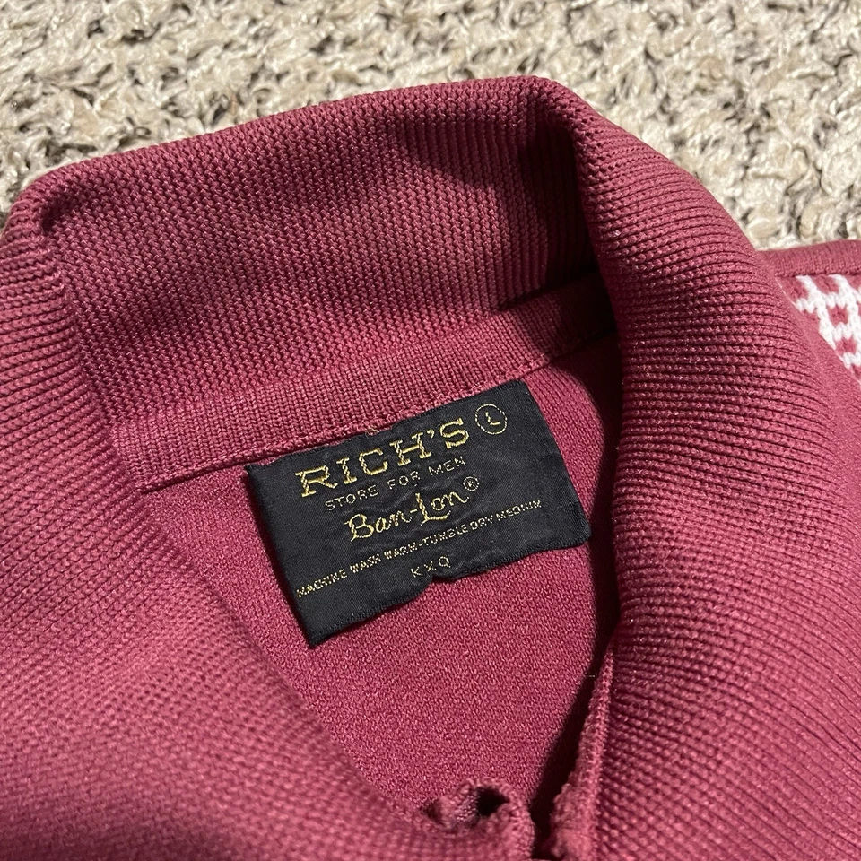 Camisa Polo Rich’s Ban-Lon Para Hombre Grande De Colección Años 60 Rockabilly Roja Tejida a Cuadros Foto 3 de 4