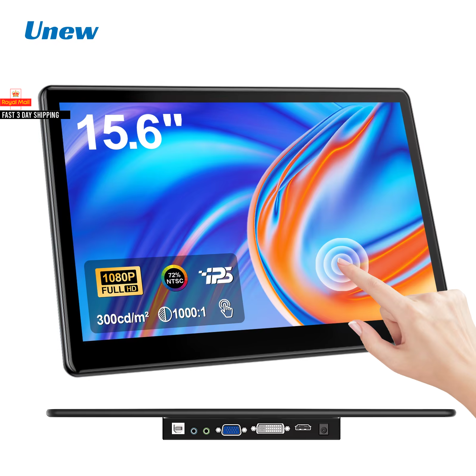 Unew 15.6"" Touchscreen Monitor 1920X1080 60Hz 16:9 IPS Display HDMI Type-C VGA D