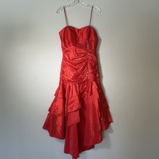 Sparkle Prom Dress Y2K  Size 8 Gown Red Beaded 90s Sweetheart Neckline Hi-Low ￼