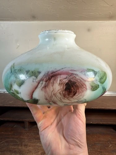 Victorian Floral White Milk Glass Lamp Shade Part Chimney Globe Shade Oil Lamp