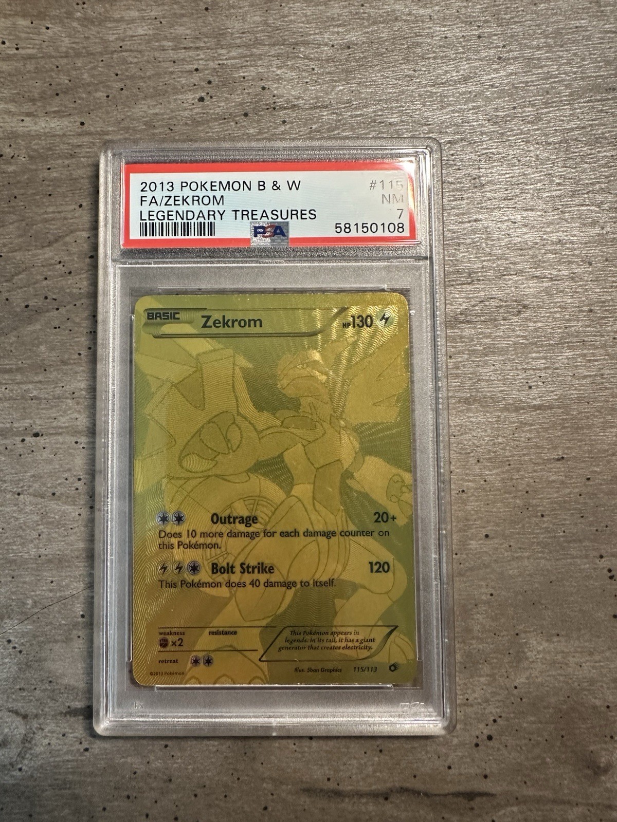 Pokemon 2013 Legendary Treasures Zekrom 115/113 Secret Rare Full Art Holo PSA 7