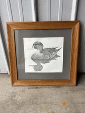 Original Pencil Drawing “Duck on Water” – Framed Wildlife Art, Hand-Drawn