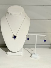 Fashion Necklace Earring Set Silver Tone Blue
