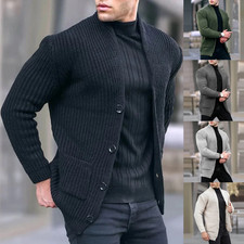 Fall Winter Men's Long-Sleeve Cardigan Sweater Soft Knit Jumpers Casual Jacket