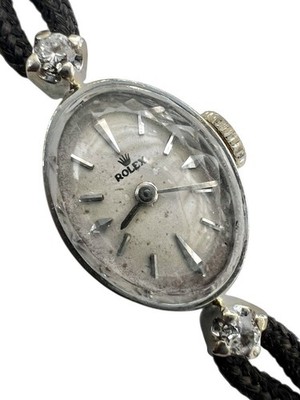 Ladies Rolex 14K Manual Cocktail Watch 16mm White gold Diamonds Lugs