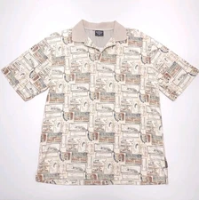 WOOLRICH Shirt Mens Medium Beige Bass Fishing Fish Golf Club Relaxed Angler