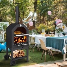 3-Tier Outdoor Garden Pizza Oven w/ Chimney Freestanding Charcoal BBQ Grill UK