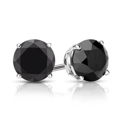 3 ct Black Diamond Stud Earrings Certified AAA Grade Birthday, Christmas Gift