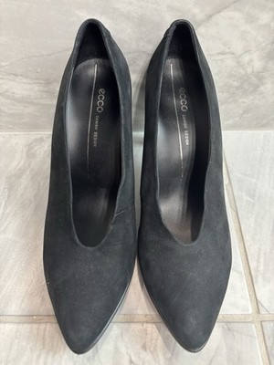 Ecco Women s Black Suede Leather Heels Size 40 US 9 Shoes Comfort Work Casual
