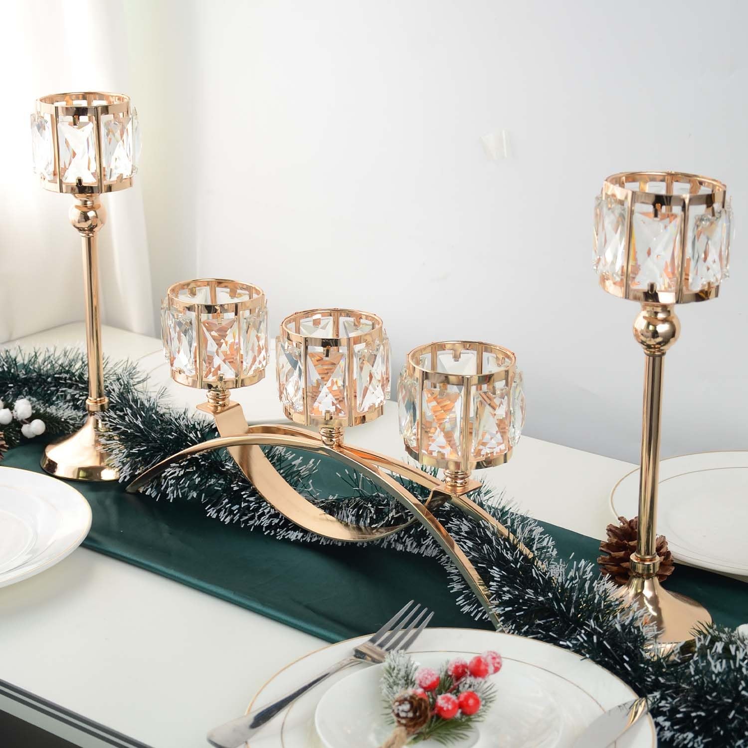 3 Arms Crystal Candle Holders, Arch Candlestick Table Candel