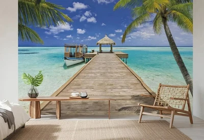 368x254 cm Komar Fototapete Strand Urlaub Urlaub Resort Wohnzimmer Blau Matt - Bild 1 von 4