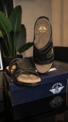 Dockers Men's Memory Foam Black Slide Sandals Synthetic Upper Slip-On Size 9