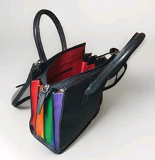 ili New York Leather Multicolor Crossbody Bag ** Accordion Satchel NWOL