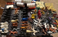 huge lot vtg plastic horses cowboys native americans Wagons Fence Various 108pcs