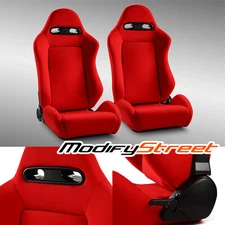 Reclinable RED Fabric Classic Style Racing Seats Left/Right W/Slider