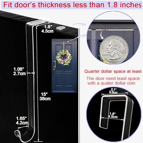 15” Wreath Hangers for Front Door,2 Pack Over the Door Hooks 15 Inch- 2 Pack - Picture 6 of 7