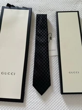 Gucci Men's GG Pattern Black 100% Silk Tie Widest 3.25" NWT No Tariff