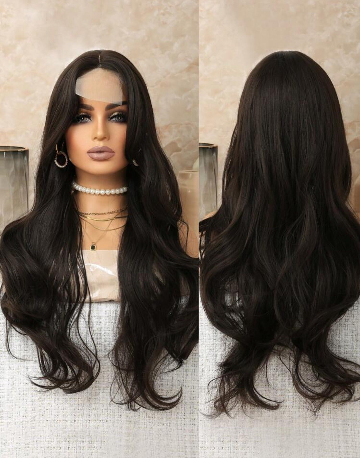 Perruque femme bouclée noire sans colle avec dentelle pour un volume naturel