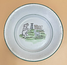 Vintage German Child  s Enameled Metal Plate with Cat, Lamb and Dancing Pig