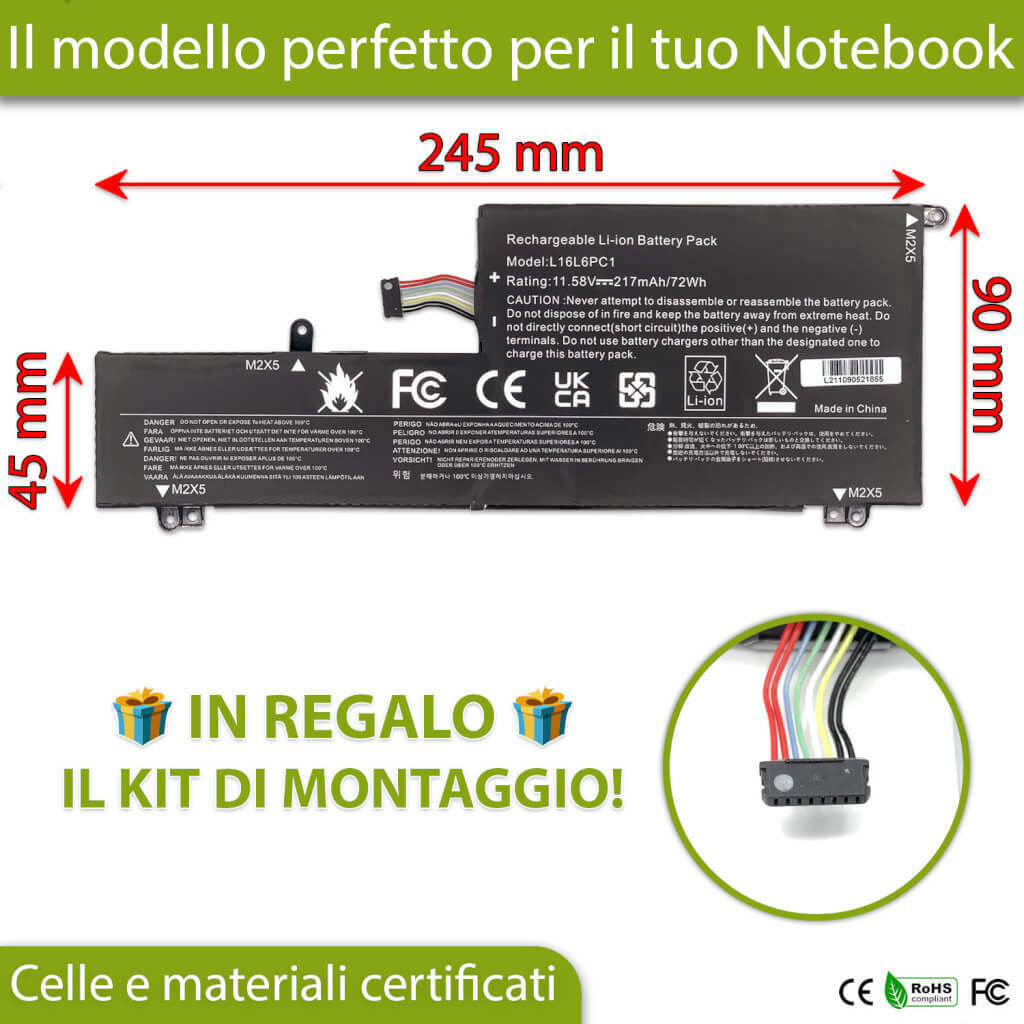 Batteria L16L6PC1 per Lenovo Yoga 720-15IKB 80X7 - 11.58V 6217mAh - 2