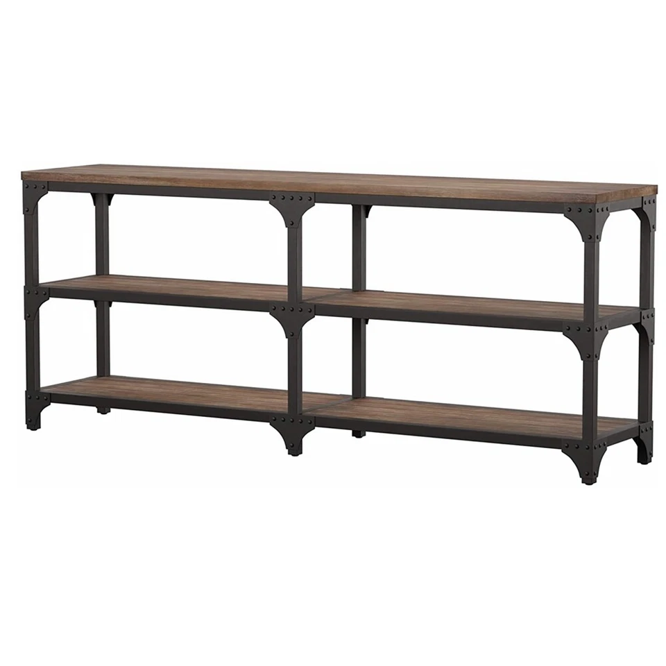 Industrial Style 3-Tier Weathered Oak & Antique Silver Metal Frame Console Table - Image 3 of 4