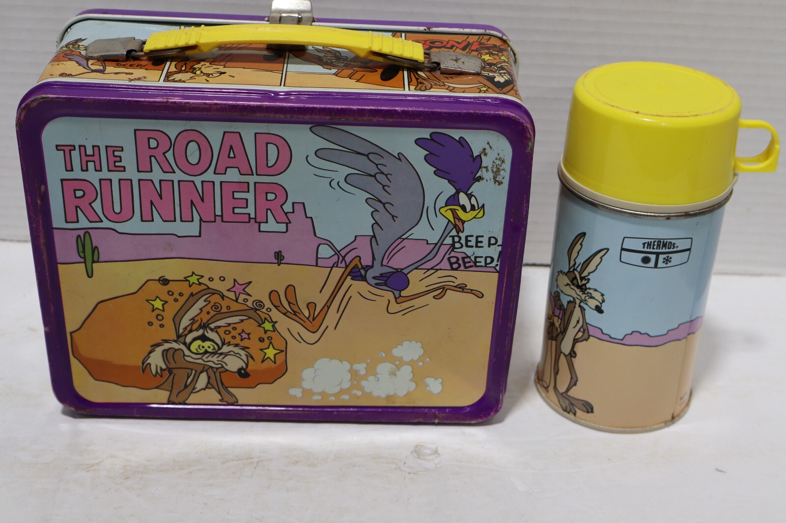 1970 Metal Road Runner Lunchbox Matching Thermos Lunch Box Warner Bros