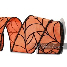 10 Yards Halloween Black Spider Web Orange Faux Dupioni Wired Ribbon 2 1/2"W