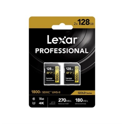 Lexar Professional 128GB 1800x SDXC 270MB/s UHS-II Gold SD Speicherkarte (2er-Pack)