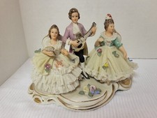 Sandizell Hoffner DRESDEN Encaje Porcelana Pareja Tocando Música Figura Grupo Dama