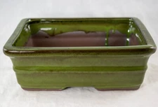 Rectangular Bonsai, Cactus & Succulent Pot 10"x 8"x 3.25" + Mesh - Moss Green 