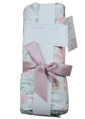 Shabby Chic Floral Baby Blanket Pink Green Flowers Infant Girls Swaddle Soft NWT
