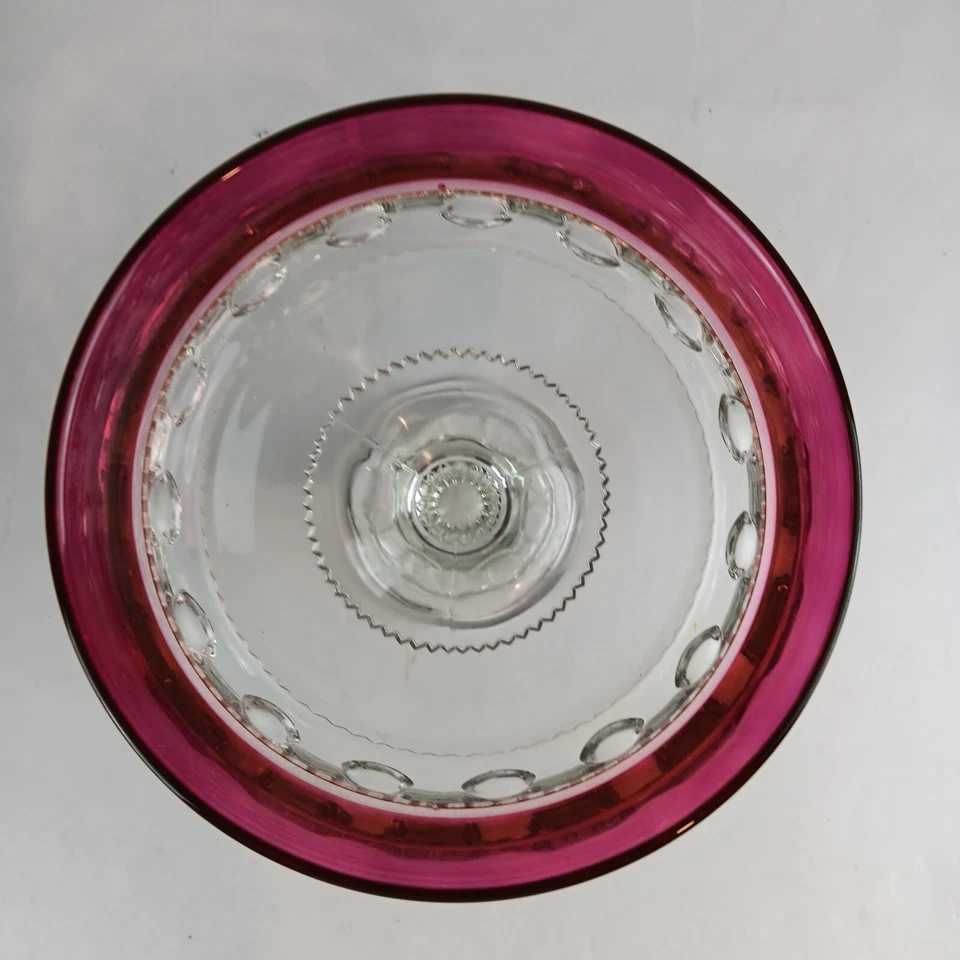 Royal Ruby Red Thumbprint Kings Crown Vintage Glass Pedestal Footed Candy Dish - Image 4 of 4