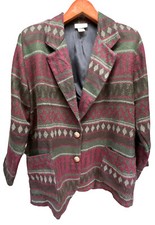 Vtg Oversized 80 s Southwest Blazer 100 Acrylic ANNIES Shoulder Pads L Aztec