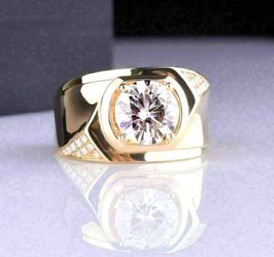 2.5 Ct Round Cut Moissanite Men's Solitaire Engagement Ring 14K Yellow Gold Over
